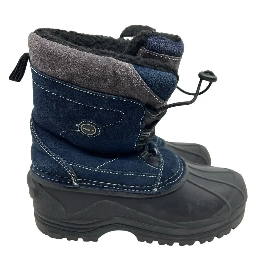 KHOMBU UNISEX JACK SCOOT BIG KIDS SNOW BOOTS SZ 4 BLACK/BLUE/GRAY LINED WINTER